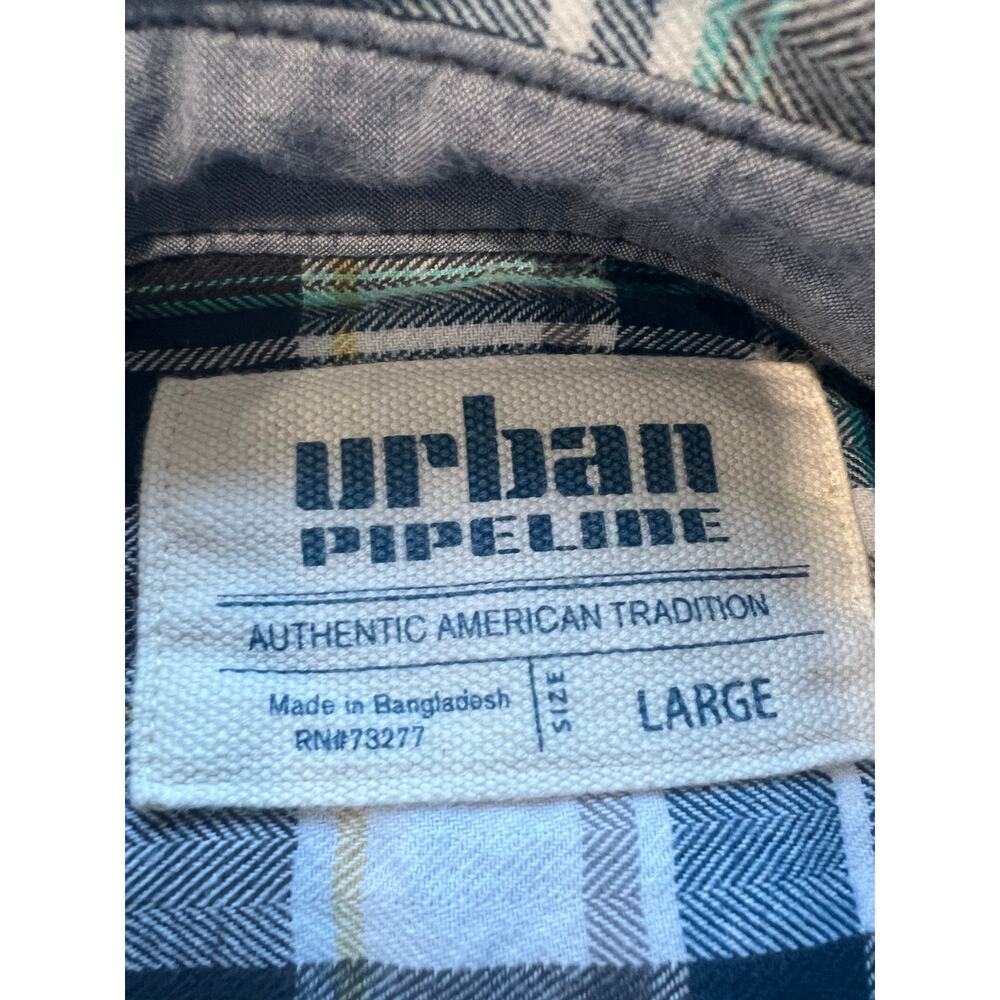 Urban Pipeline 100% Cotton Button Down Plaid Casual Shirt Blue Gray Large JL - Picture 9 of 12